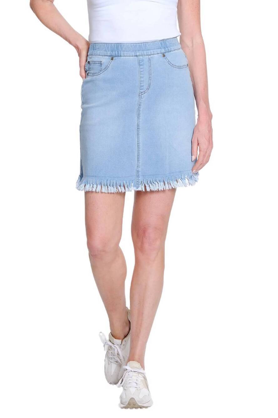 NEW MULTIPLES women's twisted fringe hem skort in light indigo